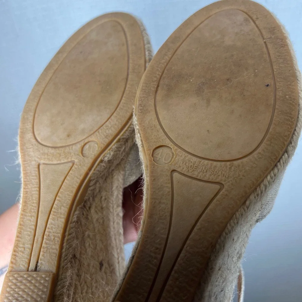 Cordani Womens Beige Linen Espadrille Wedge Sandals Ankle Strap Made in Spain 40